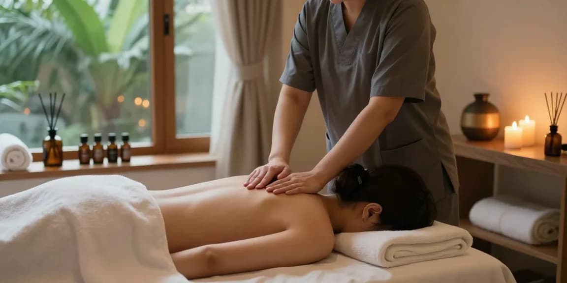 Client receiving 강동구출장안마 massage in a serene spa environment with soothing atmosphere.