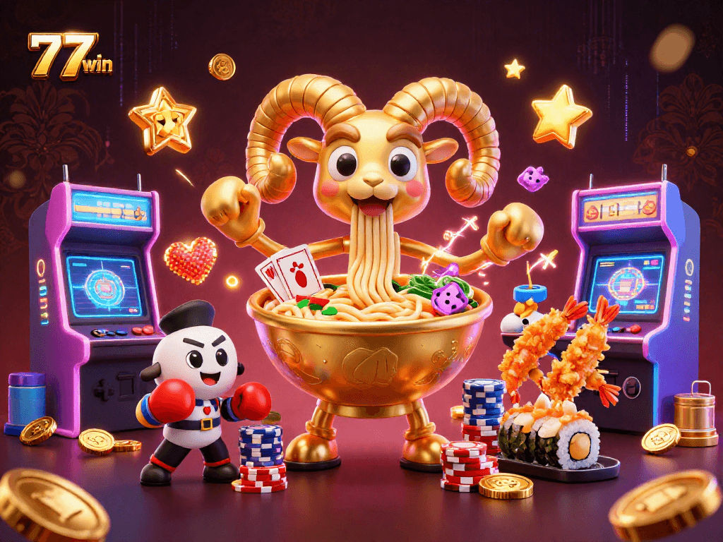 Engage in thrilling gameplay at 77win with vibrant 3D casino elements and characters.