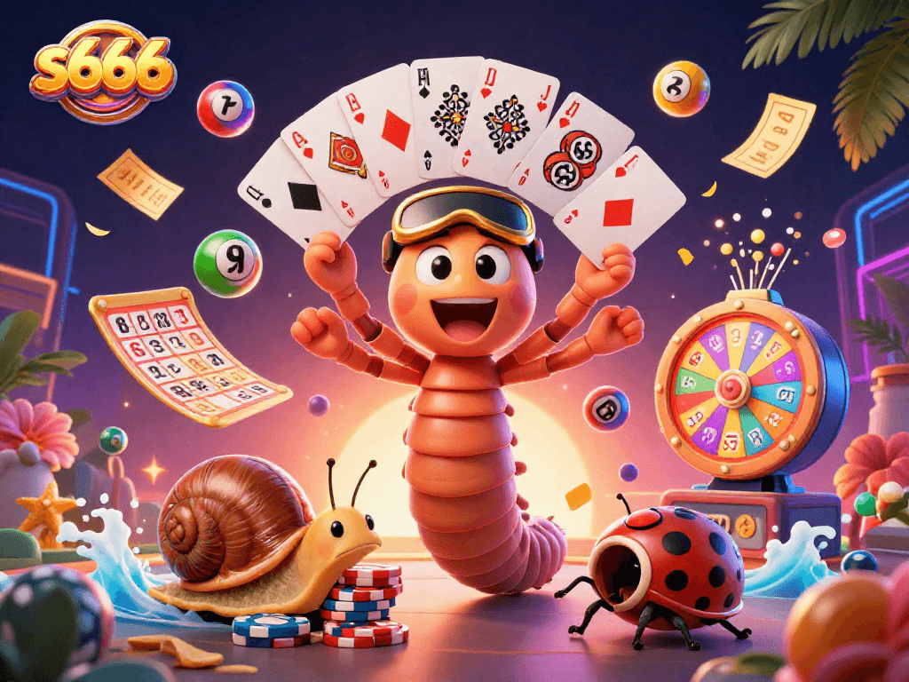 Experience fantastic gaming excitement at s666 with a lively casino illustration featuring dynamic lottery elements.