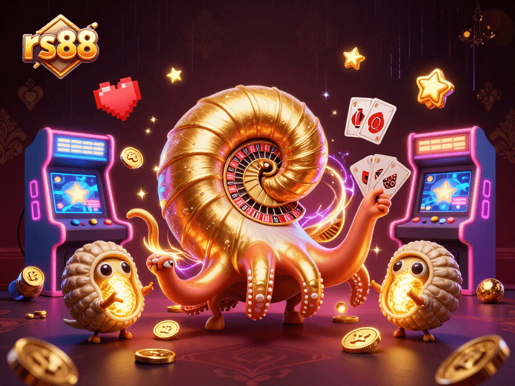 Engage with rs88’s 3D casino experience featuring vibrant arcade and roulette elements.
