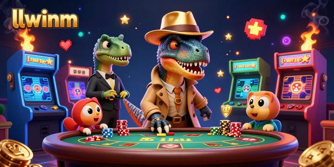 llwinm players enjoy blackjack with a dinosaur card counter and animated game machines.